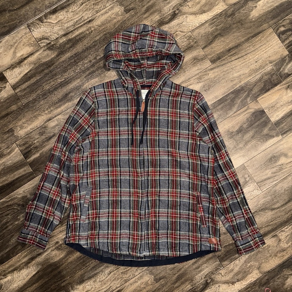 L.L.Bean Men's Large Relaxed Fit Flannel Zip-Up Jacket Long Sleeve Plaid Hooded